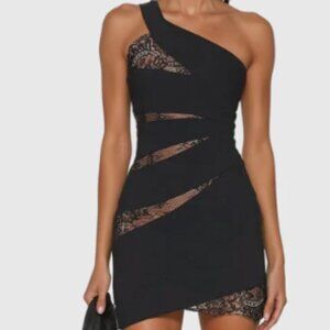 Innovare Denim Bidelia Lace Bandage Single Shoulder Mini Dress Medium